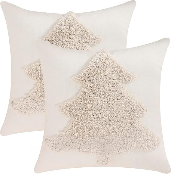 Christmas Pillow Covers 18x18 Set of 2 Cedar Decorative Pillows Cases Winter Holiday Canvas Cushion Covers for Couch Sofa Bed
