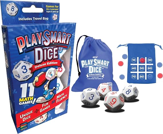 Semper Smart Games PlaySmart Dice Deluxe Math Game Educational Arithmetic Dice Activity for Kids 6+, Fun Family Learning Game with 11 Math Games for Mental Calculation, Classroom, Home & Travel
