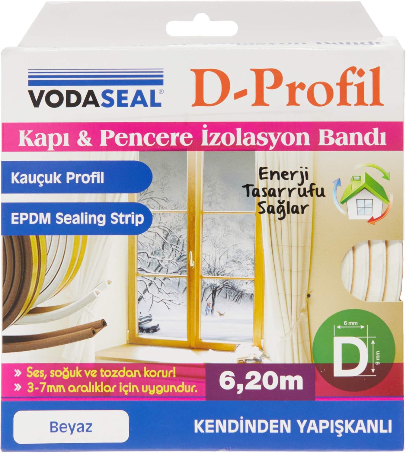 Vodaseal 53.01.049 Kapı Pencere İzolasyon Bandı, Kauçuk Profil, Kendinden Yapışkanlı, Beyaz