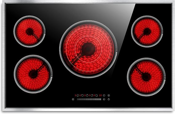 36 Inch Electric Cooktop, 5 Burner Stove Top with Slide Control, 9200W Electric Stove with Child Lock, Timer & Pause Function 36" Glass Cooktop, 220V Hard Wire(No Plug)