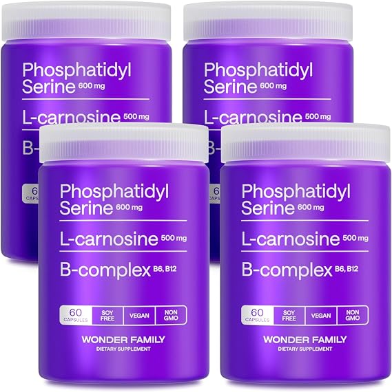 Phosphatidylserine 600 mg Brain Supplement for Memory and Focus Calm Focus & Advanced Brain Support with L-Carnosine 500 mg + B6 B12 Folate Sunflower Soy Free 240 Capsules 4 Pack