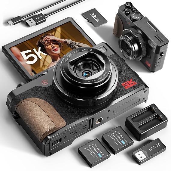 True 5K 64MP Digital Camera for Photography, 18X Zoom(Black)