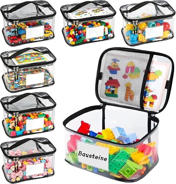 Pack of 6 Toy Storage with Zip Mesh Bag Toy Organiser Waterproof Transparent Toy Bag On the Go for Children Bath Toy Board Games Travel Small Lego Set