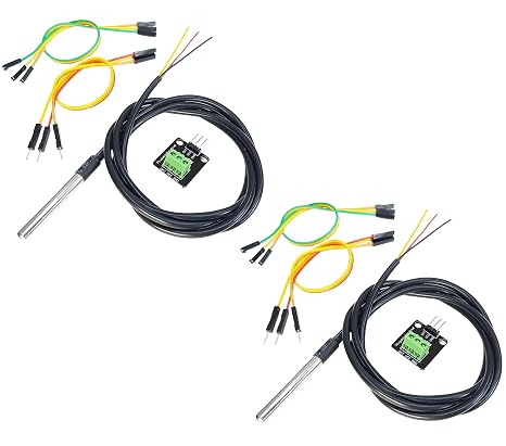 DS18B20 Temperature Sensor for Arduino, ESP32, ESP8266, Raspberry Pi, Waterproof Stainless Steel Probe, 2 Pieces