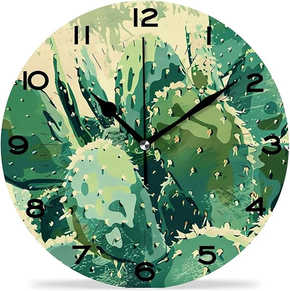 Funny 10 Inch Wall Clocks Battery Powered Decor,Cactus Green Cacti Beautiful