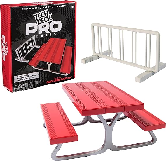TECH DECK Pro Series Daily Grind Pack 2.0 Toy Skateboard Obstacle Set | Metal Picnic Table, Rails & Bike Rack, Real Metal Alloy, Foam Feet to Prevent Sliding, Playset Gifts for Kids Ages 6+