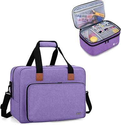 Luxja Sewing Machine Bag with Double Layer Sewing Accessories Organizer Bundle, Purple
