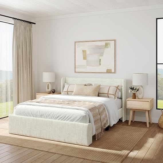 Plank+Beam Modern Upholstered Bed (Queen), Cream