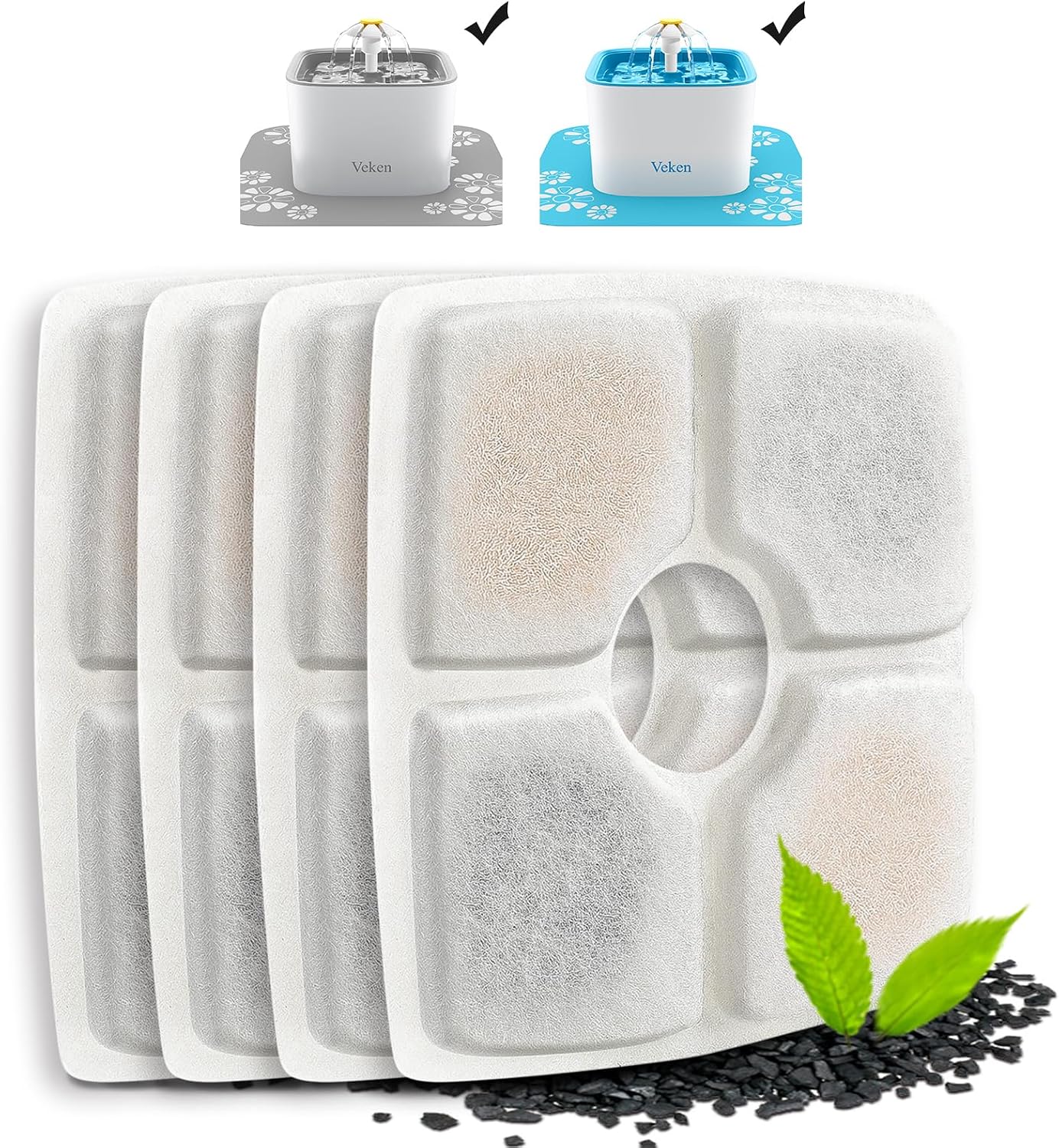 Veken 8 Pack Replacement Filters for 84oz/2.5L Automatic Pet Fountain Cat Water Fountain Dog Water Dispenser
