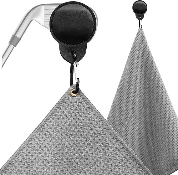 ZOEA Magnetic Towel, Magnetic Clip for Golf Towel, Microfiber Fabric Waffle Pattern Towels Industrial Strength Magnet for Strong Hold to Golf Carts or Clubs (1, Grey 27 * 20)