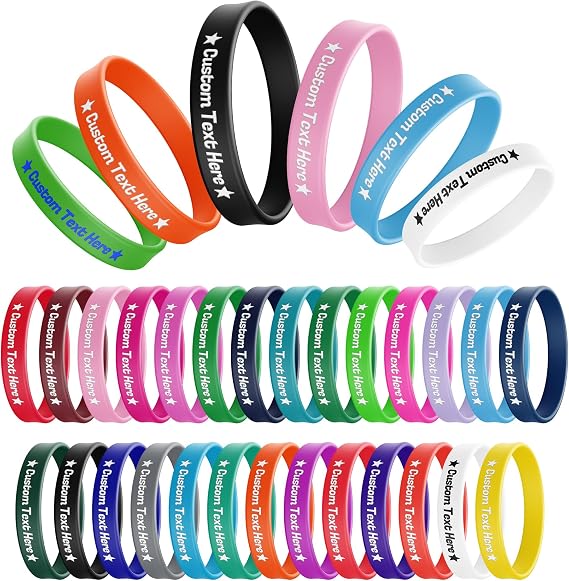10-5000PCS Personalized Silicone Wristbands Bulk with Text Logo | Custom Rubber Bracelet Customized for Events Sport Business Team Party Wedding Fitness Giveaway Anniversary Birthday Gift DIY