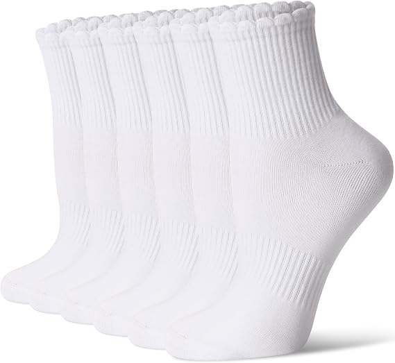 CS CELERSPORT Women's Mini Crew Ankle Socks with Scalloped Top,Pack of 6