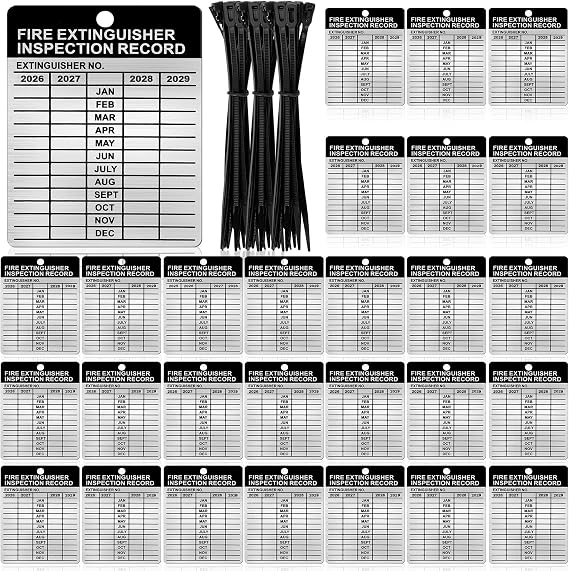 50 Set Aluminum Fire Extinguisher Tags 2026-2029 Metal Inspection Tags - 2.3 x 3 Inch, Indoor/Outdoor Monthly Inspection (50)