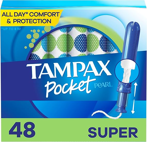 Tampax Pocket Pearl Tampons, with LeakGuard Braid, Super Absorbency, Unscented, 16 Count x 3 Packs (48 Count Total)