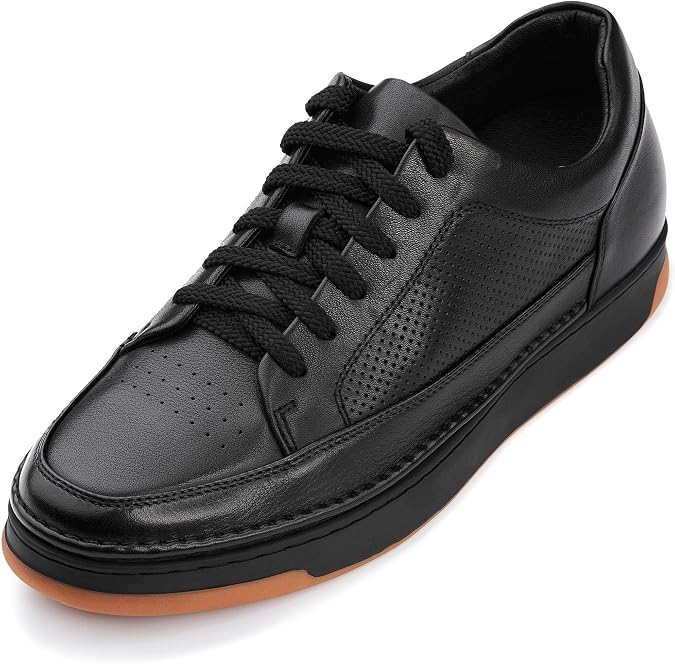 CALTO Men's Invisible Height Increasing Elevator Shoes - Premium Leather Lace-up Fashion Sneakers - 2.6 Inches Taller