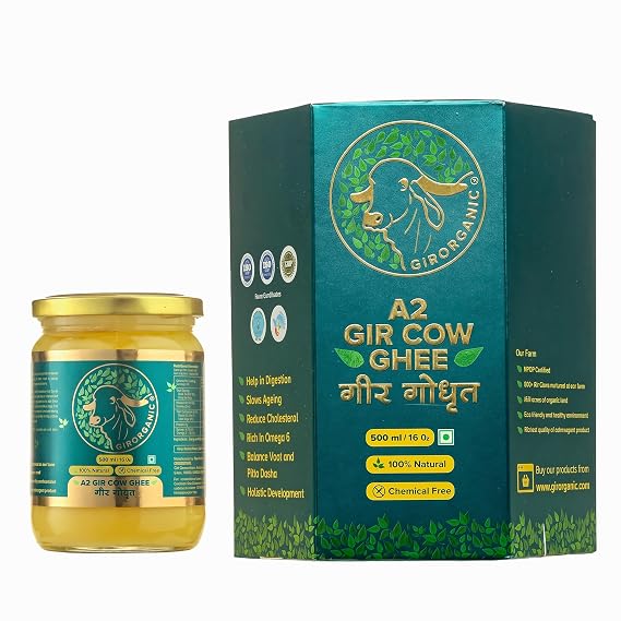 GirOrganic A2 Ghee Butter Organic Grass Fed | Healthy Butter Alternative A2 Ghee Organic Grass Fed for Cooking & Daily Use, Keto Friendly, Non-GMO & Lactose-Free, 16 Oz