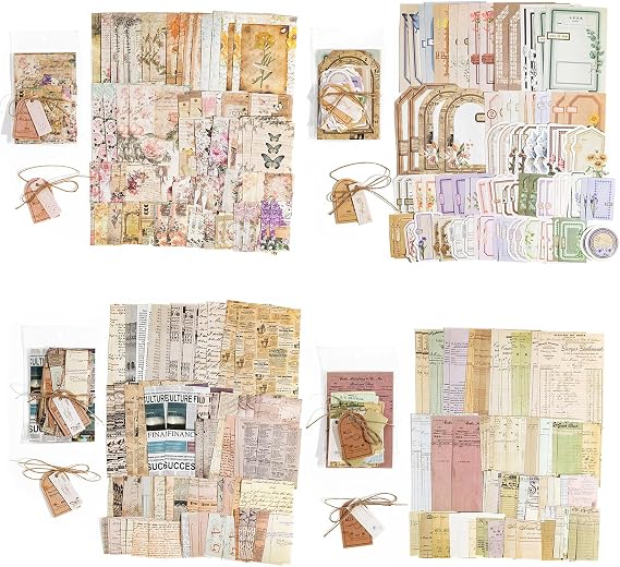 400 Sheets Vintage Scrapbook Paper Kit Scrapbook Supplies 4-Pack with 4 Themes for Junk Journal Journal Accessories Card Making Collage Art DIY Crafts Premium Decorative Paper Supplies for Adults