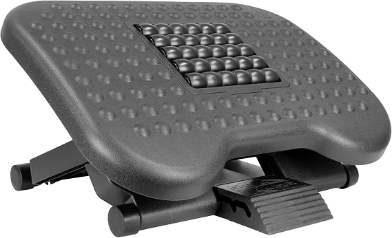 Mount-It! Ergonomic Under Desk Footrest with Massage Rollers, Adjustable Height & 30 Tilt Foot Rest Under Desk (4.25"6.75"), Office Foot Stool with Non Slip Surface