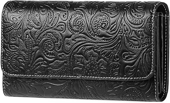 GOIACII Purses for Women RFID Blocking Large Ladies Wallet Leather with Multiple Card Slots Black