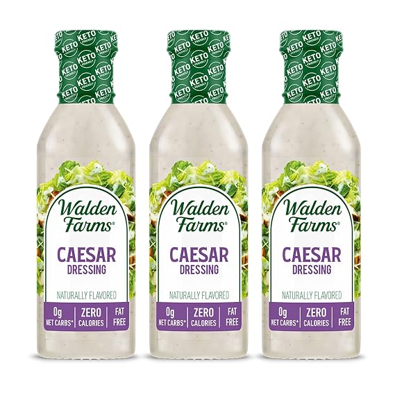 Walden Farms Caesar Dressing 12 oz. Bottle (3 Pack) - Creamy & Light Tangy Flavor, 0g Net Carbs Condiment, Kosher Certified - Natural Topping for Salads, Pasta, Burger, Marinade for Chicken and More