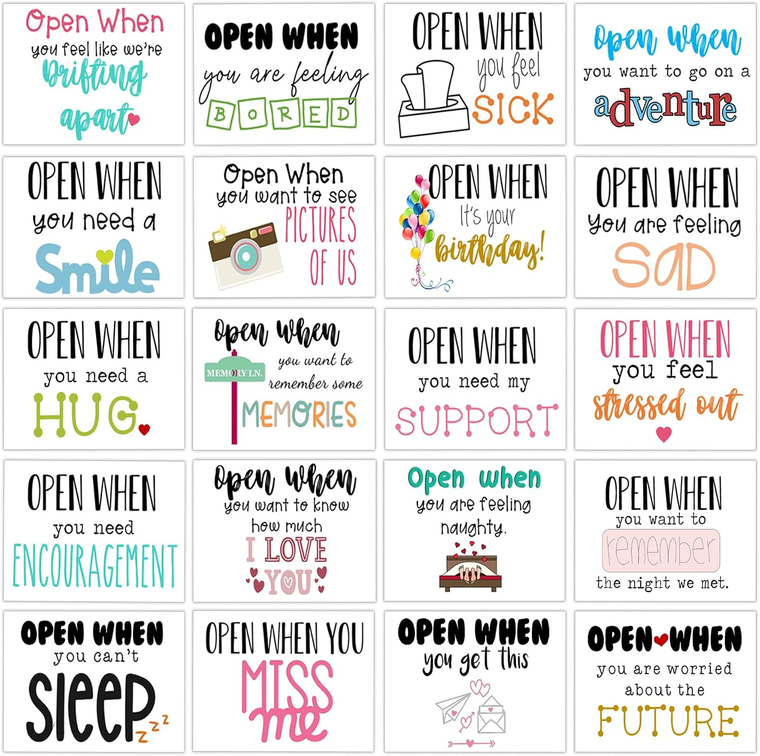 20 Open When Envelopes - Long Distance Relationship Kit, Open Me When Leaving Home Gifts for Boyfriend & Girlfriend