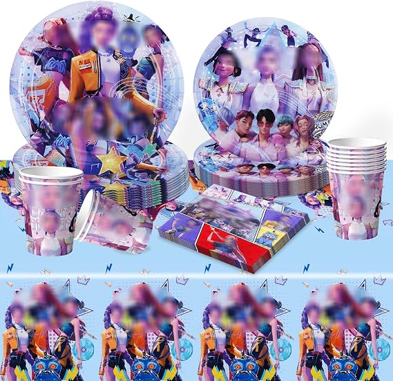 51Pcs Dem on Birthday Decorations, Party Tableware Set, Party Decorations Set Include Paper Plates, Napkin, Cup, Tablecloth for Fan Kids