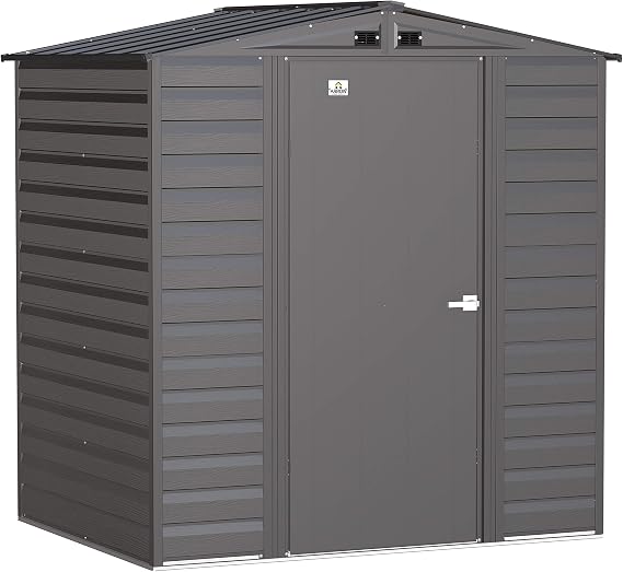 Arrow Select 6' x 5' Outdoor Lockable Steel Storage Shed Building, Charcoal