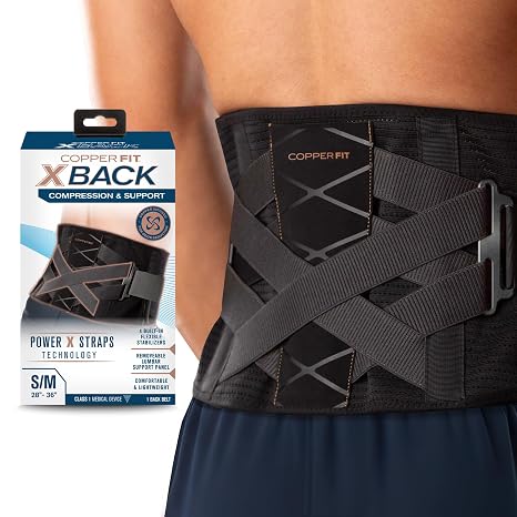 Copper Fit X-Back Brace for Lower Back Pain, Lumbar Support, Herniated Disc, Sciatica, Arthritis Adjustable, Breathable Design - for Men and Women (Small/Medium)