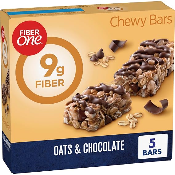Fiber One Oats & Chocolate Chewy Bars, Fiber Snacks, 5 ct, 7 oz