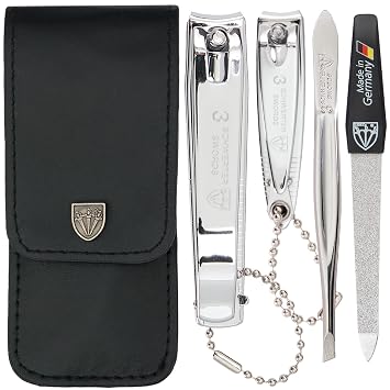 3 Swords Germany - Brand Quality 4 Piece Manicure Pedicure Grooming kit Set for Professional Finger & Toe Nail Care Tweezers File Clipper Fashion Leather case in Gift Box, Made by 3 Swords 77211