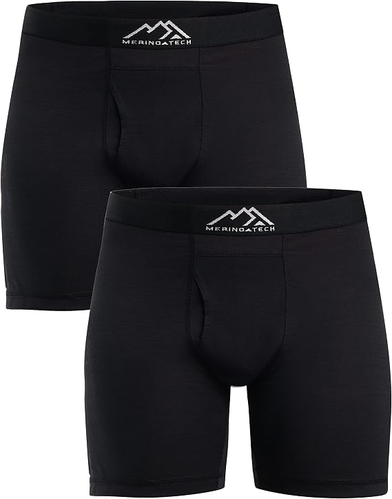 Merino.tech Merino Wool Underwear Mens - 100% Merino Wool Base Layer Boxer Briefs for Men (X-Large, 2 Pack - 190 Black)