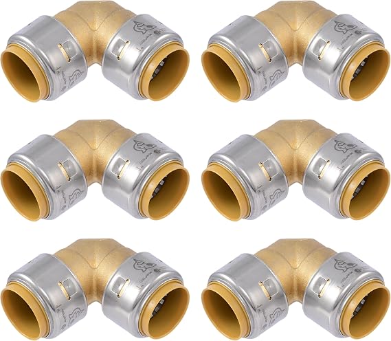 SharkBite Max 1 x 1 in PTC 90-Degree Elbow, Pack of 6, Push-to-Connect Brass Plumbing Fitting, UR260