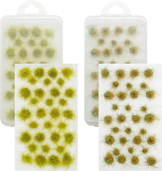 Cayway 64 PCS Static Grass Tuft Green Model Grass Tufts Railway Artificial Grass Miniature Grass Tuft Terrain Kit for DIY Model Railway Fairy Garden Diorama Scenery