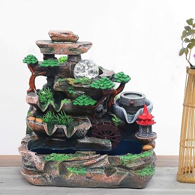 27cm Tabletop Fountain Water Feature Ornament 110V 50Hz Home Table Decor with LED Light