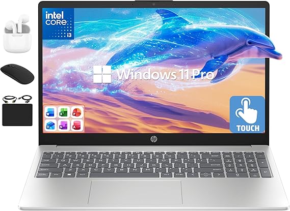 HP Touchscreen Laptop 2025 Flagship 15.6" HD, Lifetime Office 2024, 16GB RAM, 1TB Storage (500GB SSD + 500GB Ext), 6-Core Intel i3 Processor, Wi-Fi, Camera, Long Battery, HubxcelAccessory, Win 11 Pro