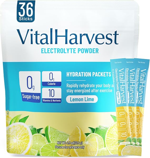 36 Sticks Electrolytes Powder Packets Sugar Free Hydration Packets Electrolyte Liquid Daily IV Drink Mix with Lemon Lime, Low Sodium, 0 Calorie