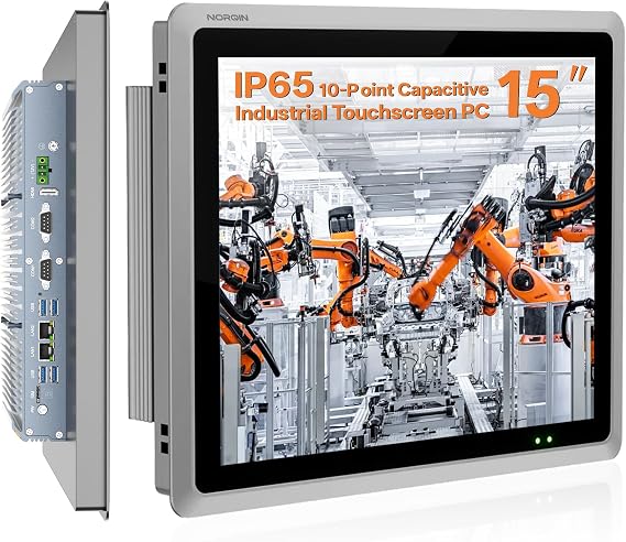 15" Fanless Industrial Panel PC, All-in-One Touchscreen Computer | IP65 10-Point Touch Capacitive Screen,1024768HD Embedded Monitor,Windows 10 Pro,for Factory,Kiosk(i5-7th,16GB RAM 256GB SSD)