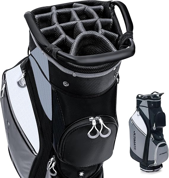Goplus Golf Cart Bag with 14 Top Dividers, Golf Club Bag with 7 Zipped Pockets, Cooler Bag, Rain Hood, Detachable Shoulder Strap, Lightweight Golf Bag for Men Women