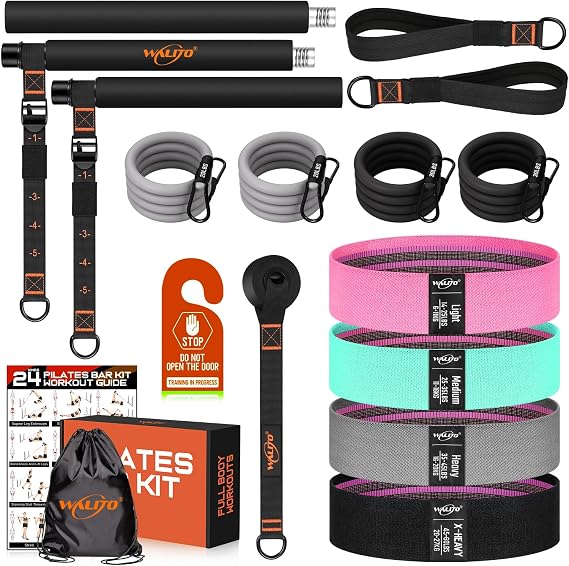 Pilates Bar Kit with Resistance Bands, 3-Section Multifunctional Yoga Pilates Bar with Metal Adjustment Buckle.Portable Pilates Equipment for Women & Men Full-Body Workouts at Home Gym
