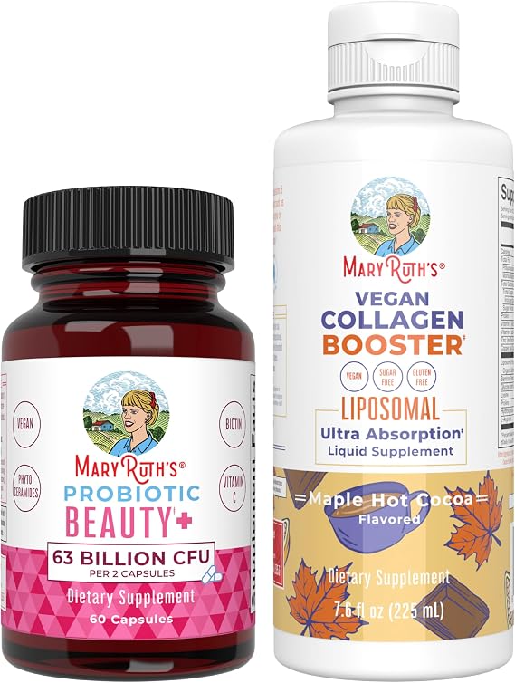 MaryRuth's Probiotic Beauty+ Capsules & Collagen Booster Liposomal (Maple Hot Cocoa) | B Corp Certified, Clean Label Project Verified | Sugar-Free, Vegan, Non-GMO | Beauty | Skin, Hair & Nail Support