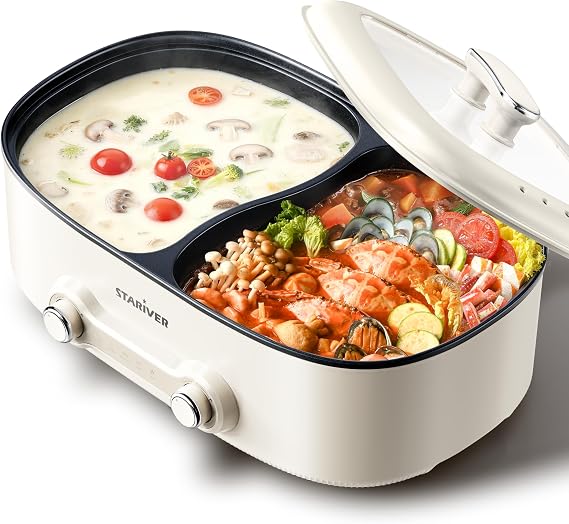 Stariver 7L Electric Hot Pot with Divider, Dual-Flavor & Separate Controls