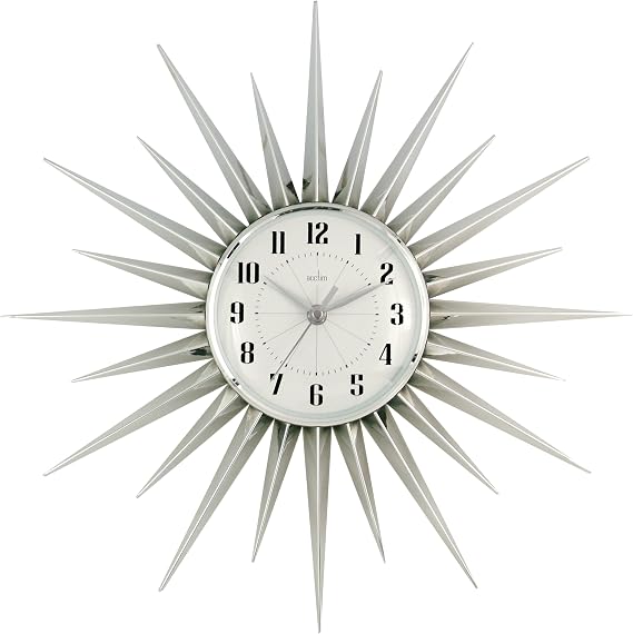 Acctim Stella Starburst Wall Clock, Silver, 43 cm l x 43 cm w
