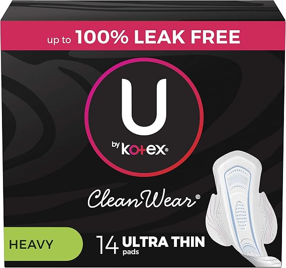 U by Kotex CleanWear Ultra Thin Pads with Wings, Heavy Absorbency - 14 ct