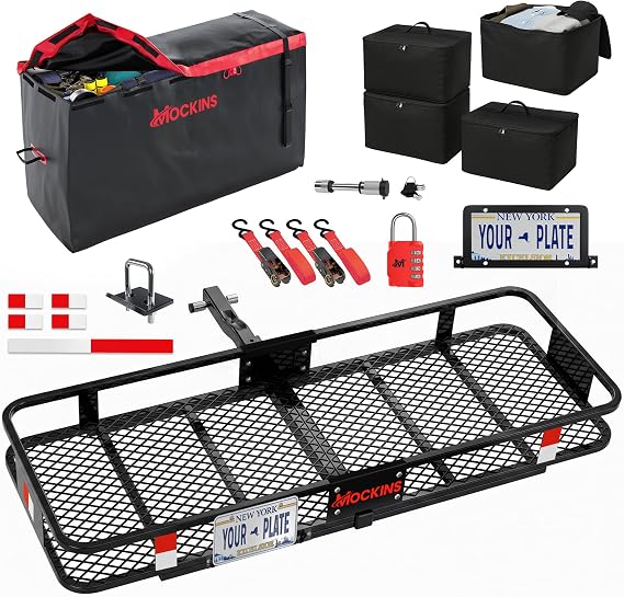 Mockins 48"x18"x6" Folding Trailer Hitch Cargo Carrier with 500 lb Capacity