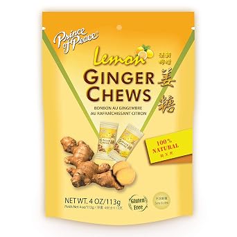 Prince Of Peace Ginger Chews With Lemon, 4 oz. Candied Ginger Lemon Candy Lemon Ginger Chews Natural Candy Ginger Candy for Nausea