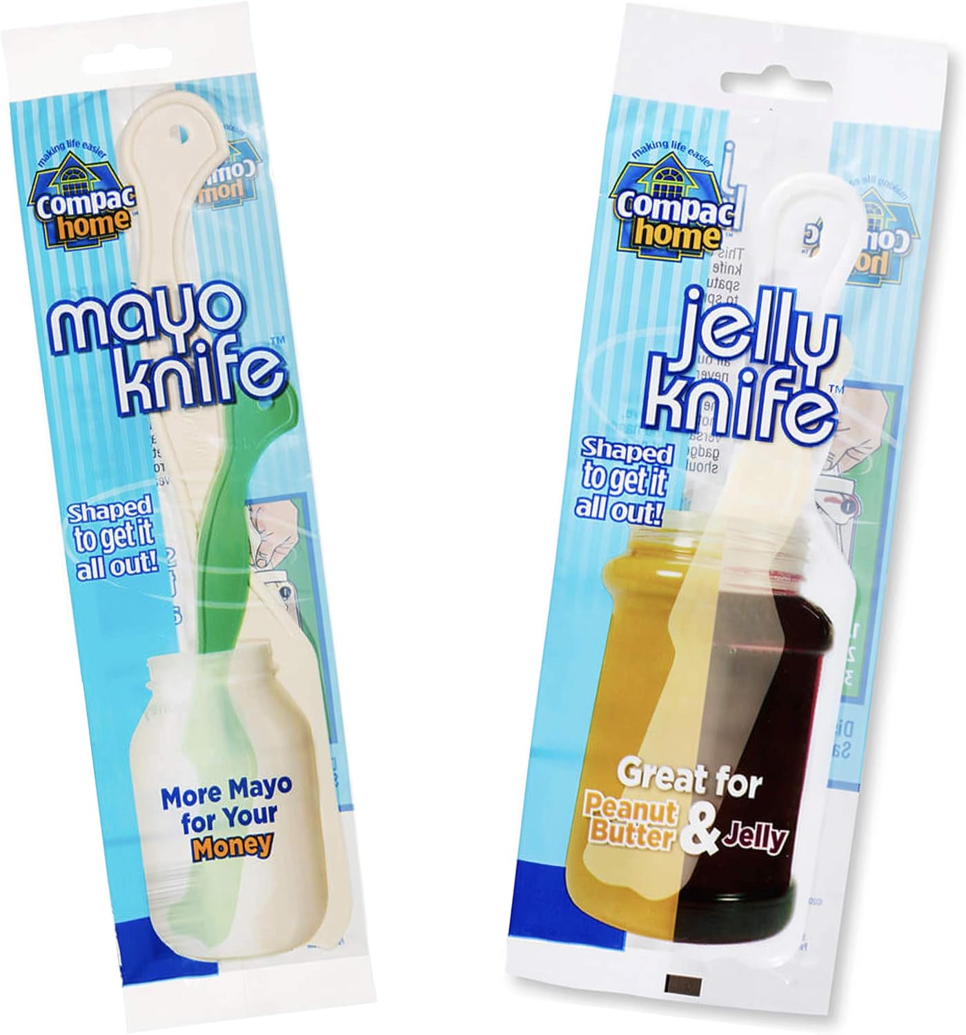 Compac Bundle: Mayo Knife & Jelly Knife - Jar Scraper Spreaders - Plastic Knife Spatula for Scraping Mayonnaise and Jelly Jars, Spreading Condiments Easily with Little Mess, Kitchen Gadgets, 2pk