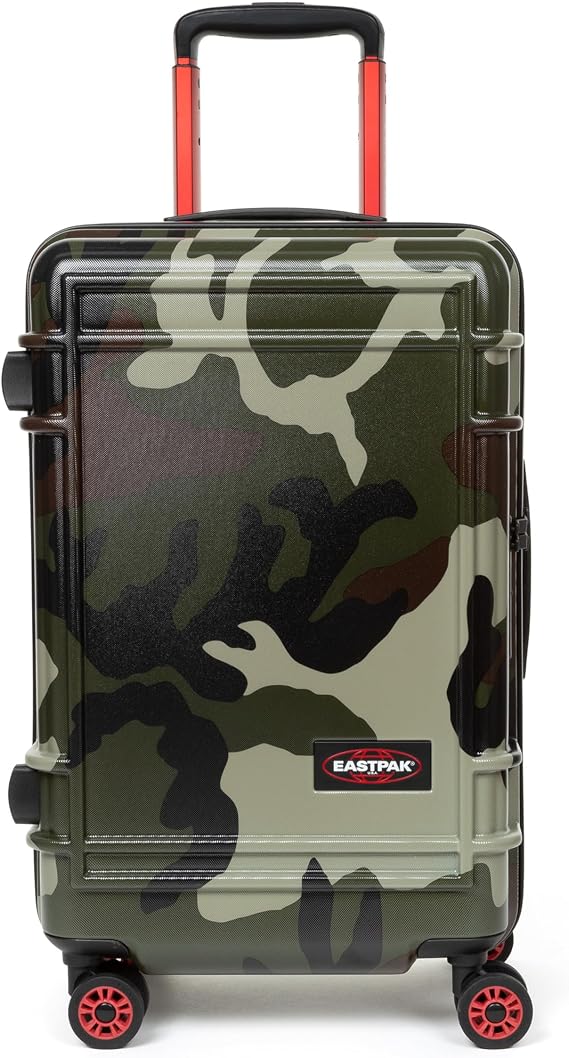EASTPAK Resist'R Zip S 34L Hardshell Suitcase with Dual Compartments, TSA Lock, Silent 360 Spinner Wheels & Water-Resistant Design, Camo