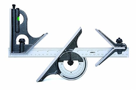 INSIZE 2278-180E Combination Square Set, 1/8", 1/16", 1/32", 1/64" Graduation, silver