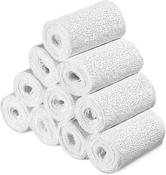 Navaris Plaster Cloth Rolls (M, Pack of 10) - Gauze Bandages for Body Casts, Plaster of Paris for Craft Projects, Belly Casting Kit Pregnancy - Easy Use Wrap Strips - 4" W x 118" L