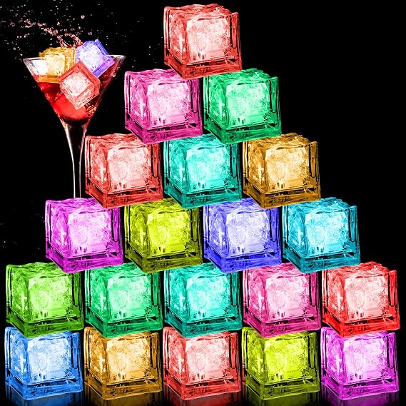 24 Pcs Light Up Ice Cubes for Drinks, Multi Color
